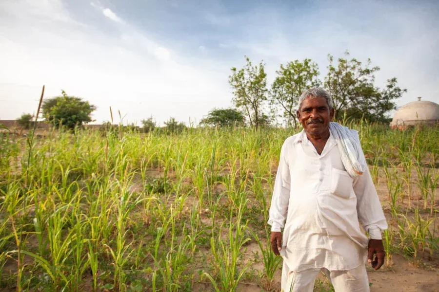 Mahavir ji standing in Plot B of the Farm 3